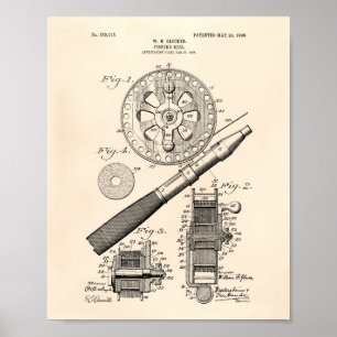Angelrolle 1906 Patent Art Old Peper Poster