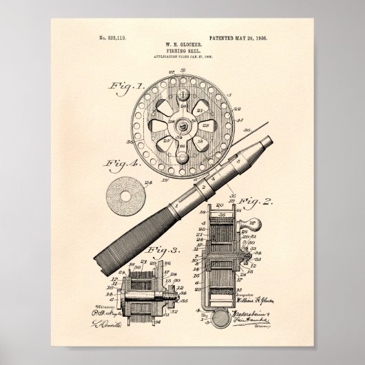 Angelrolle 1906 Patent Art Old Peper Poster (Vorne)