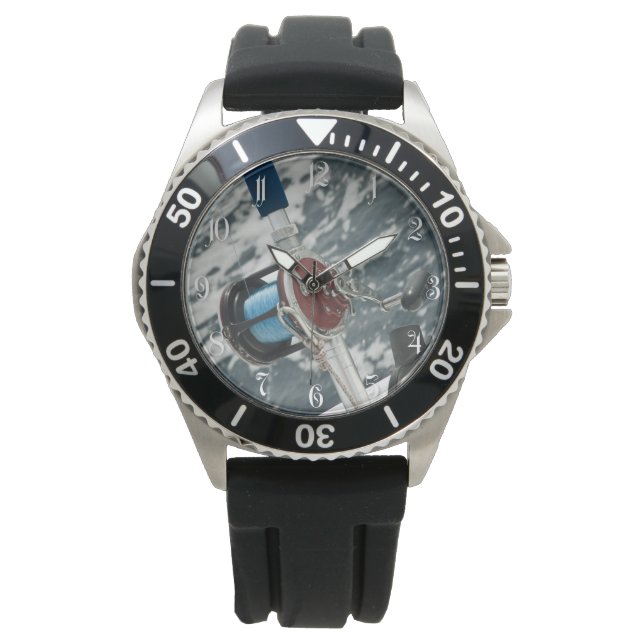 Angelrolle Armbanduhr (Vorderseite)