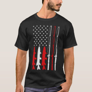 Angelrute Amerikanische Flagge Vintage Angeln Fisc T-Shirt