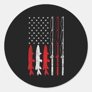 Angelrute Amerikanische Flagge Vintage-Anglergesch Runder Aufkleber