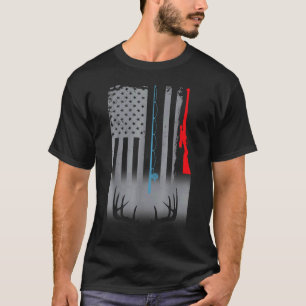 Angelrute Jagdgewehr Amerikanische Flagge T-Shirt