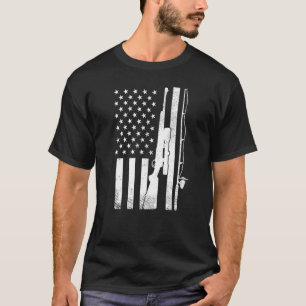 Angelrute Jagdgewehr US-Flagge Patriotischer Fisch T-Shirt