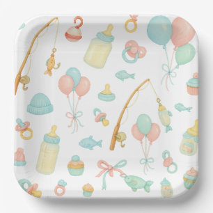 Angelrute Kinderdusche zum Thema für Angelfreunde Pappteller