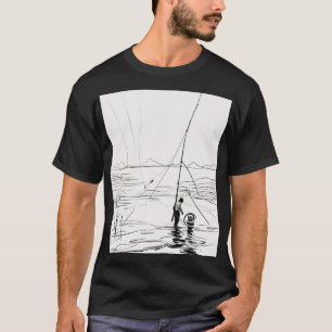 Angelrute See Casting Line Art Minimalistischer Wi T-Shirt