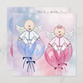 Angels Balloons Rosa und Blau Offenbarung Einladung (Vorne/Hinten)