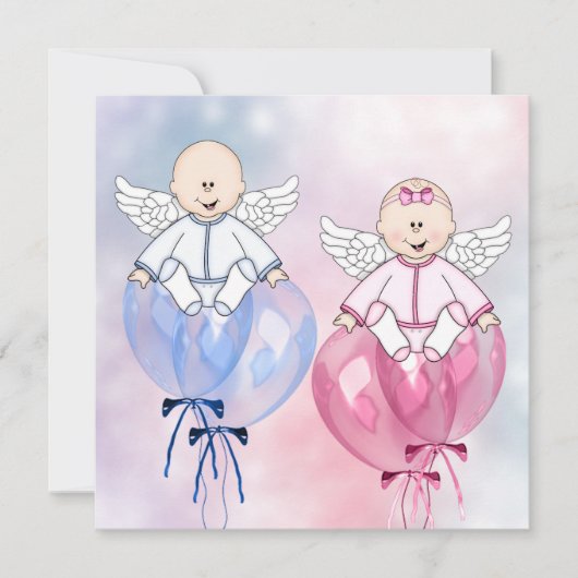 Angels Balloons Rosa und Blau Offenbarung Einladung (Vorderseite)