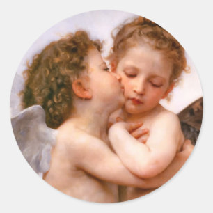 Angels First Kiss, Bouguereau Runder Aufkleber