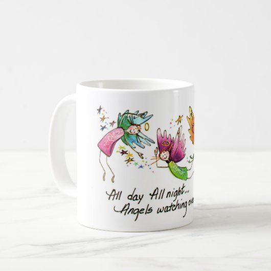 Angels Flying Happiy "All Day" Wasserfarben-Sketch Kaffeetasse (Vorderseite Links)
