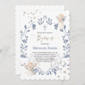 angels frame Baptism baby boy Einladung (Vorne/Hinten)