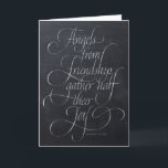 Angels & Friendship Quote Chalkboard-Kalligrafie Feiertagskarte<br><div class="desc">Die berufliche Kalligraphie schwebt über dieser Karte wie Flügel unter Wolken. Es ist die perfekte Karte,  um einen besonderen Freund mit "Danke" zu bedienen,  oder ein "Fröhliches Weihnachten" für Liebhaber. Und vielleicht würde es in einem kleinen Holzrahmen perfekt aussehen - schließlich ist der Hintergrund eine eigene Tafel.</div>
