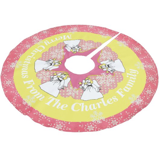 Angels Frohe Weihnachten Personalisierten Baumrock Polyester Weihnachtsbaumdecke (Schrägansicht)