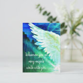 Angels gehen mit dir Guardian Angel Blue Wing Postkarte (Stehend Vorderseite)