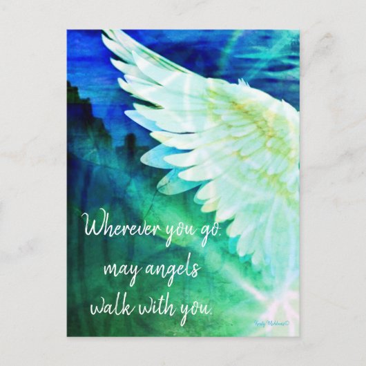 Angels gehen mit dir Guardian Angel Blue Wing Postkarte (Vorderseite)