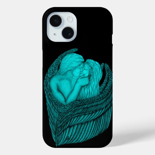 Angels Kissing , Schwarz-Grün-Design Case-Mate iPhone Hülle (Rückseite)