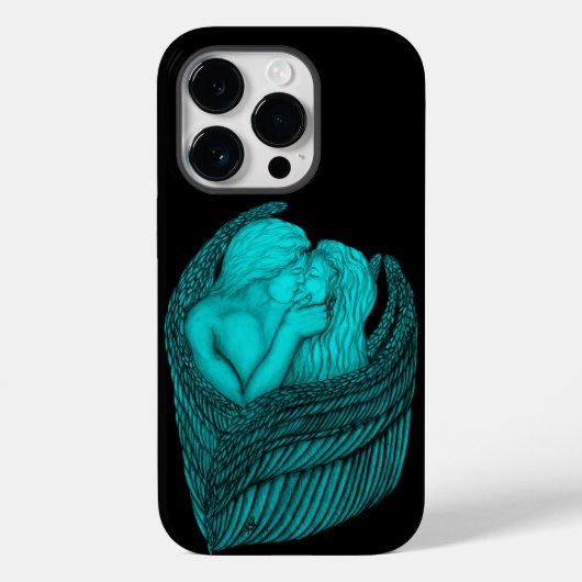 Angels Kissing , Schwarz-Grün-Design Case-Mate iPhone Hülle (Rückseite)
