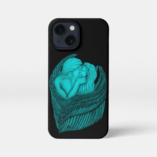 Angels Kissing , Schwarz-Grün-Design iPhone Hülle (Rückseite)