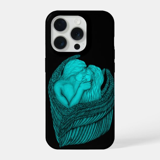 Angels Kissing , Schwarz-Grün-Design iPhone Hülle (Rückseite)