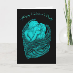 Angels Kissing , Schwarz-Grün-Design Karte