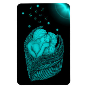 Angels Kissing , Schwarz-Grün-Design Magnet