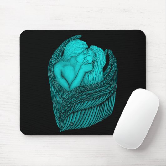 Angels Kissing , Schwarz-Grün-Design Mousepad (Mit Mouse)