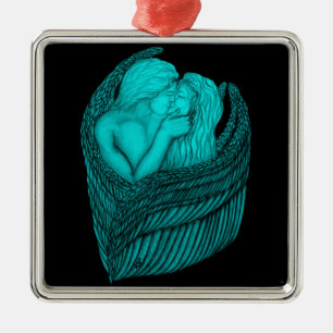 Angels Kissing , Schwarz-Grün-Design Ornament Aus Metall