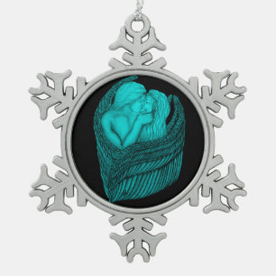 Angels Kissing , Schwarz-Grün-Design Schneeflocken Zinn-Ornament
