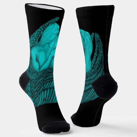 Angels Kissing , Schwarz-Grün-Design Socken (Gewinkelt)