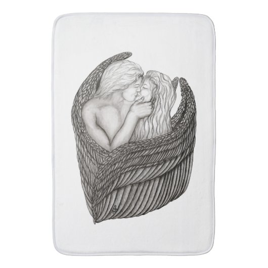 Angels Kissing , Schwarz-Weiß-Design Badematte (Vorderseite Vertikal)