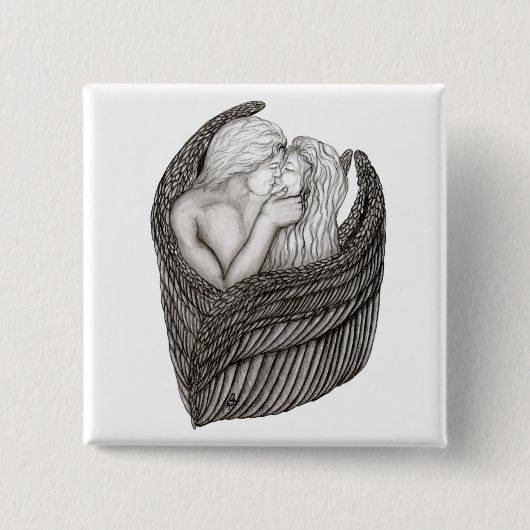 Angels Kissing , Schwarz-Weiß-Design Button (Vorderseite)