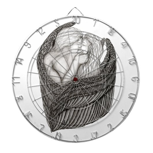 Angels Kissing , Schwarz-Weiß-Design Dartscheibe (vorne)