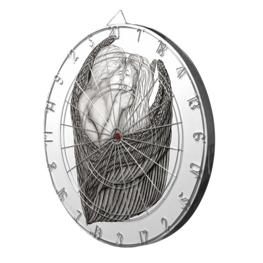 Angels Kissing , Schwarz-Weiß-Design Dartscheibe (Vorderseite rechts)