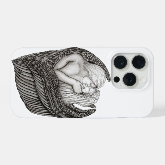 Angels Kissing , Schwarz-Weiß-Design iPhone Hülle (Rückseite (Horizontal))