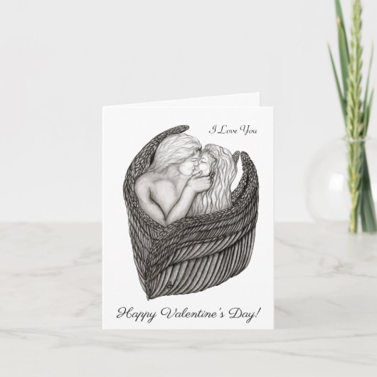 Angels Kissing , Schwarz-Weiß-Design Karte (Vorderseite)