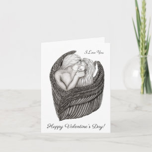 Angels Kissing , Schwarz-Weiß-Design Karte