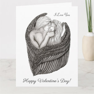 Angels Kissing , Schwarz-Weiß-Design Karte