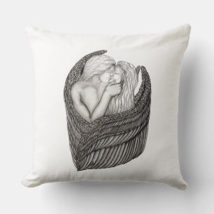 Angels Kissing , Schwarz-Weiß-Design Kissen