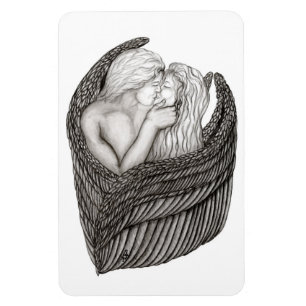 Angels Kissing , Schwarz-Weiß-Design Magnet