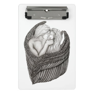 Angels Kissing , Schwarz-Weiß-Design Mini Klemmbrett