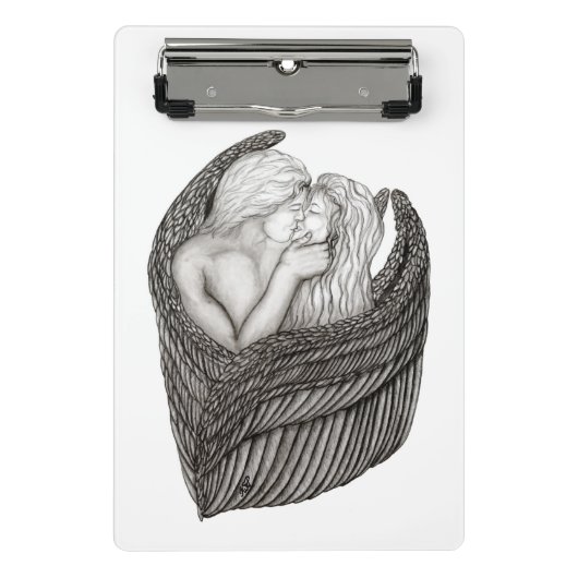 Angels Kissing , Schwarz-Weiß-Design Mini Klemmbrett (Vorderseite)