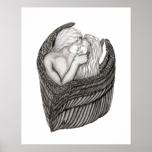 Angels Kissing , Schwarz-Weiß-Design Poster