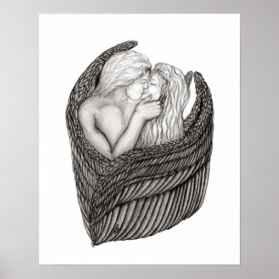 Angels Kissing , Schwarz-Weiß-Design Poster