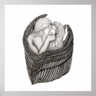 Angels Kissing , Schwarz-Weiß-Design Poster