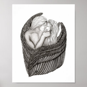Angels Kissing , Schwarz-Weiß-Design Poster