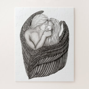 Angels Kissing , Schwarz-Weiß-Design Puzzle