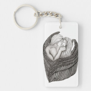 Angels Kissing , Schwarz-Weiß-Design Schlüsselanhänger