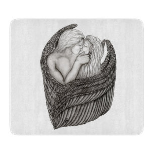 Angels Kissing , Schwarz-Weiß-Design Schneidebrett