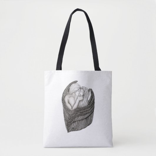 Angels Kissing , Schwarz-Weiß-Design Tasche (Vorderseite)