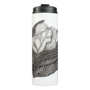 Angels Kissing , Schwarz-Weiß-Design Thermosbecher