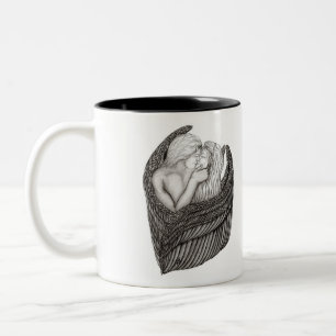 Angels Kissing , Schwarz-Weiß-Design Zweifarbige Tasse